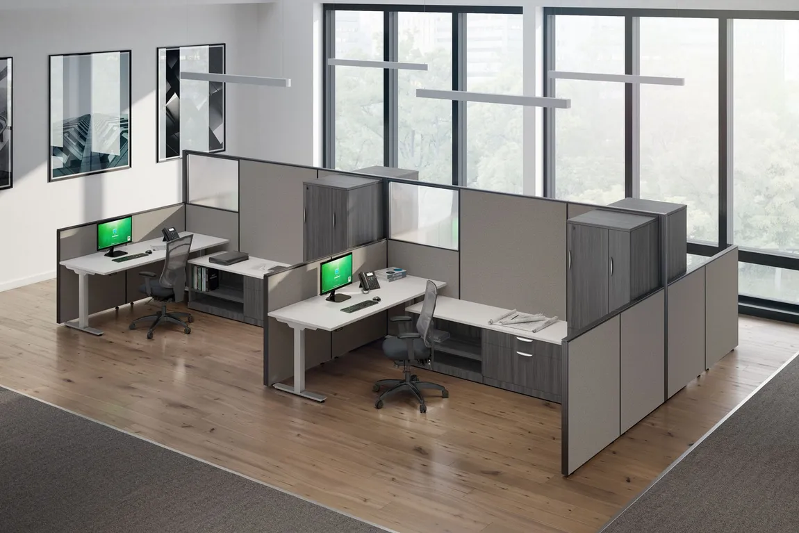 4 Person Modern Cubicle With Electric Sit Stand Desk 