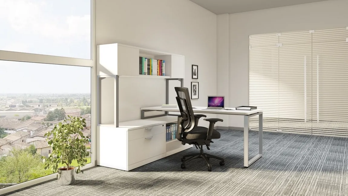 Modern L Shaped Desk with Hutch