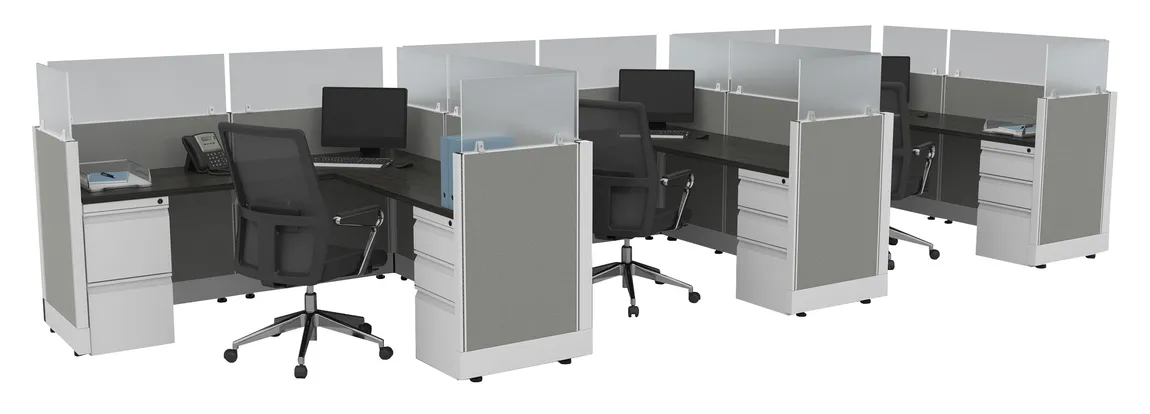 3 Person Cubicle with Glass Dividers