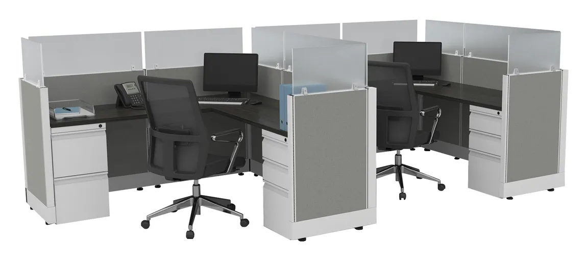 2 Person Cubicle with Glass Dividers