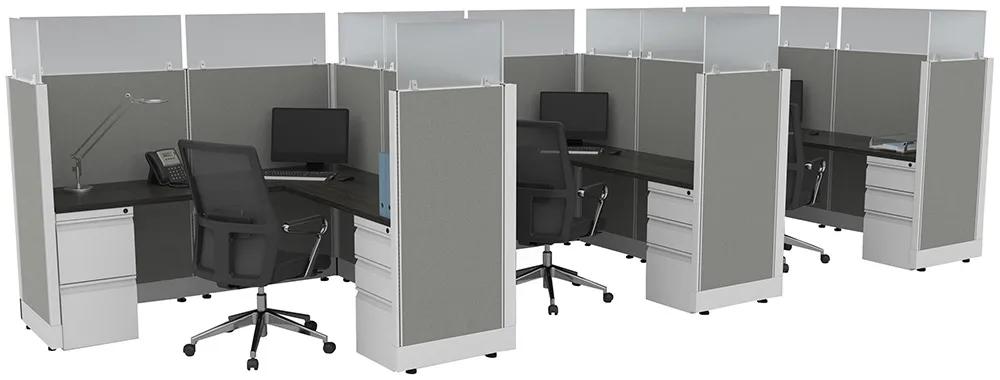 3 Person Cubicle with Glass Dividers