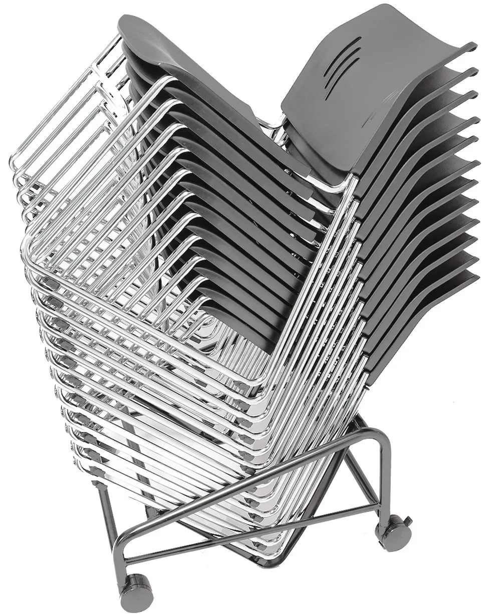 12 Pack of Plastic Stacking Chairs with Dolly