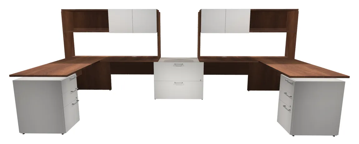 2 Person Desk with Hutch and Drawers