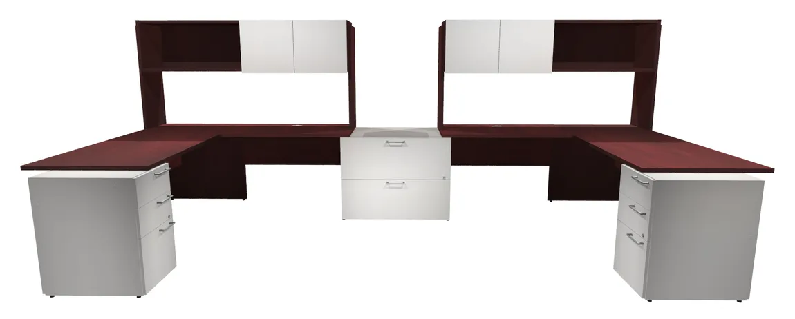 2 Person Desk with Hutch and Drawers