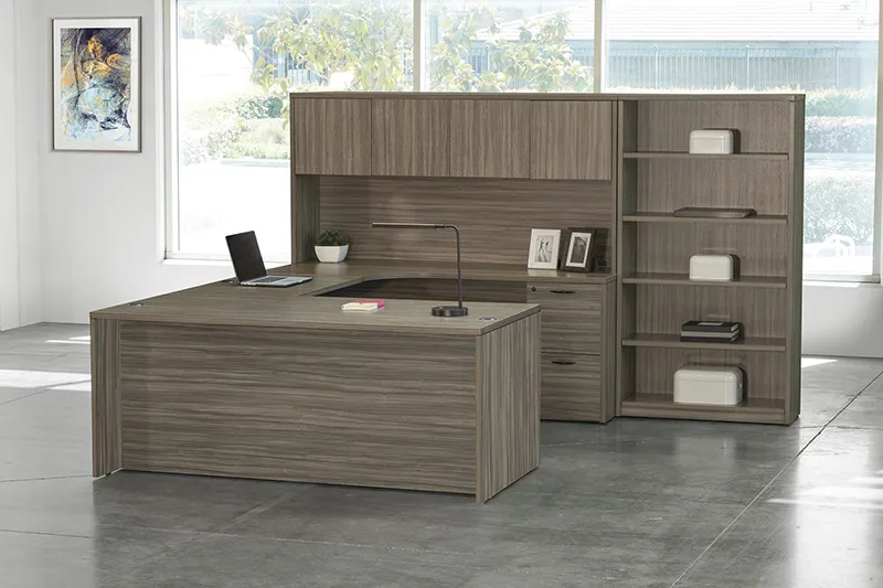 U Shaped Desk with Bookcase