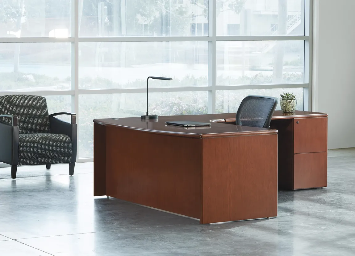 Bow Front L Shaped Desk with Drawers
