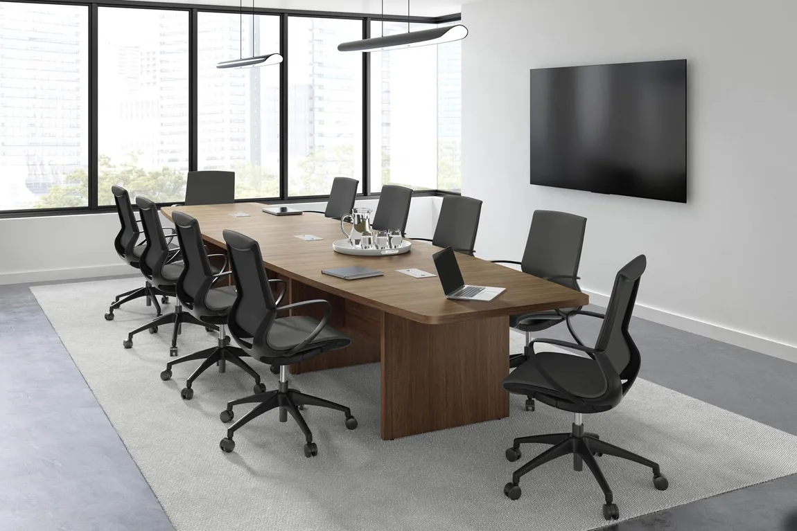 Boat Shaped Conference Table and Chairs Set