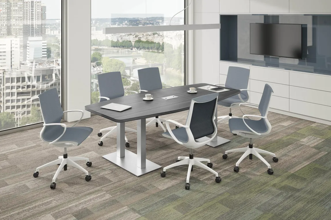 Boat Shaped Conference Table and Chairs Set