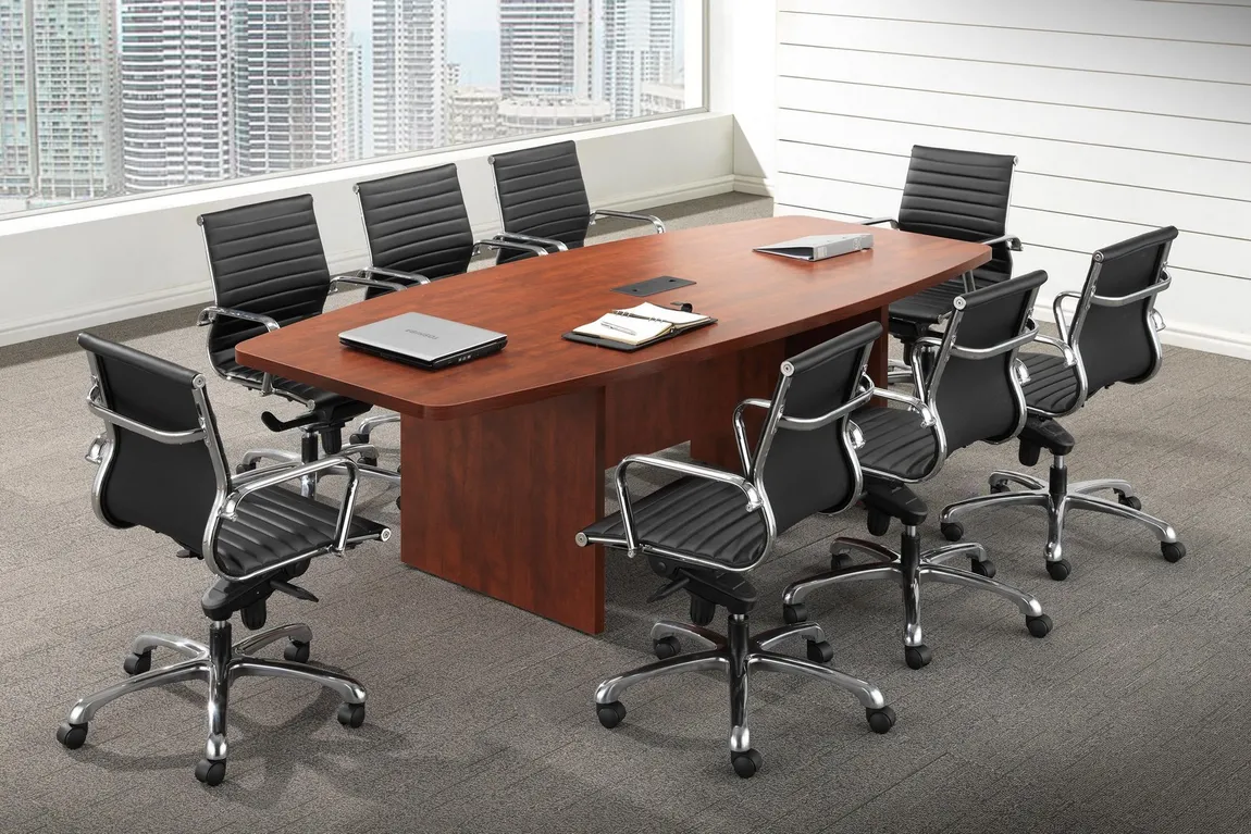 Boat Shaped Conference Room Table and Chairs Set