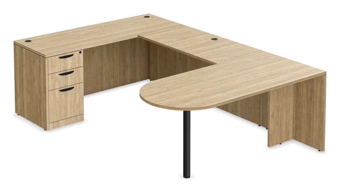 U Shaped Peninsula Desk with Drawers