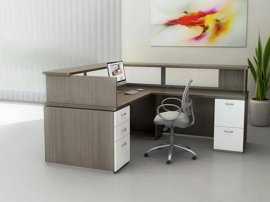 L Shaped Reception Desk with Drawers