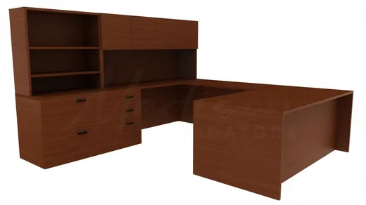U-Shaped Desk with Drawers and Shelves