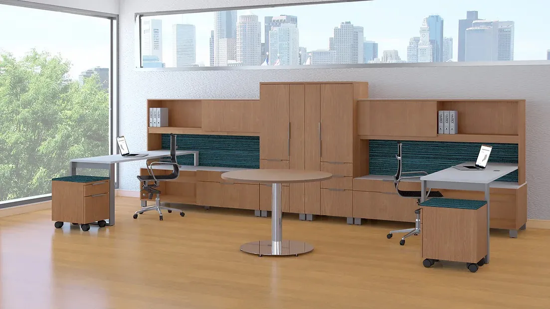 2 Person Desk with Storage and Table