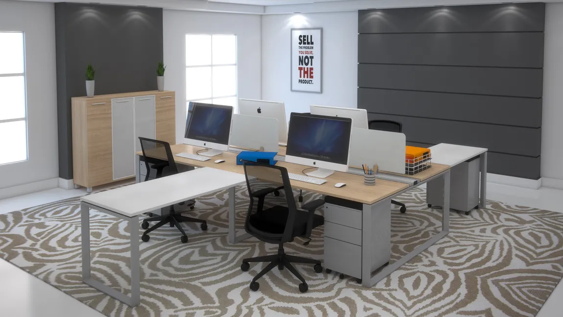 4 Person Workstation with Privacy Panels