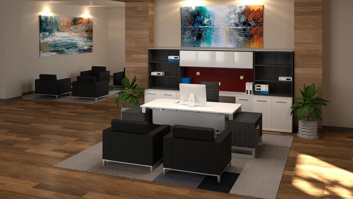Executive Desk Set with Storage and Club Chairs