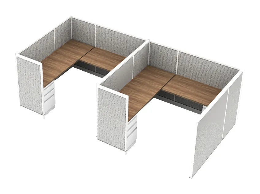 2 Person Cubicle with Drawers and Power