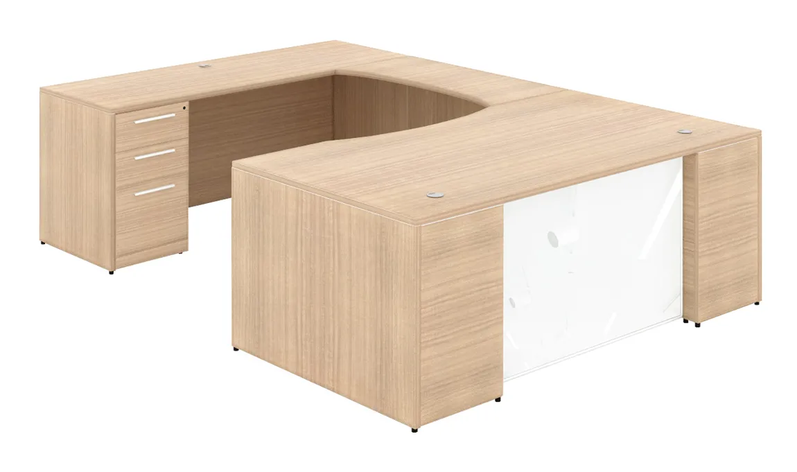 U Shaped Desk with Glass Modesty Panel