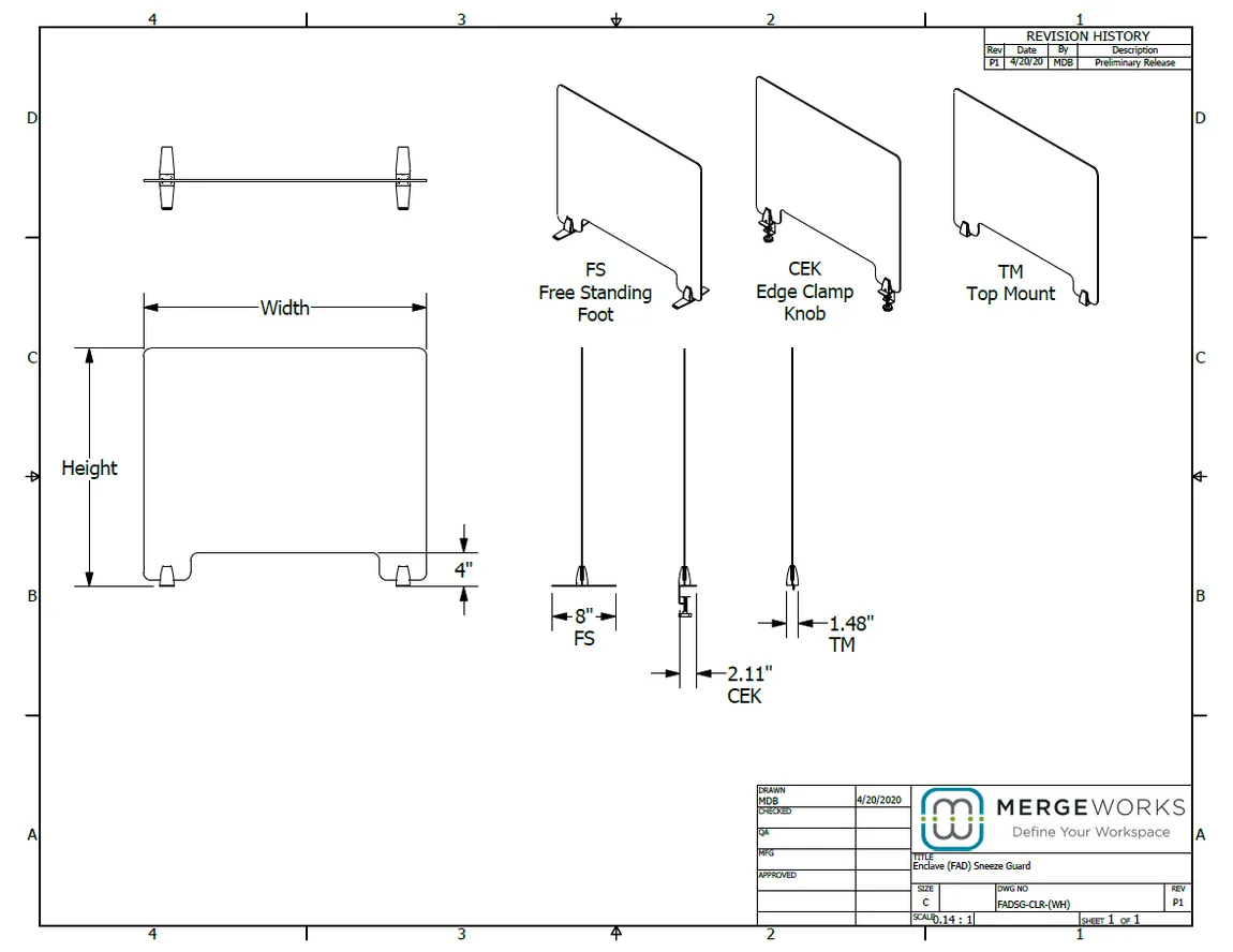 Enclave Plexiglass Acrylic Panel Sneeze Guard Shield