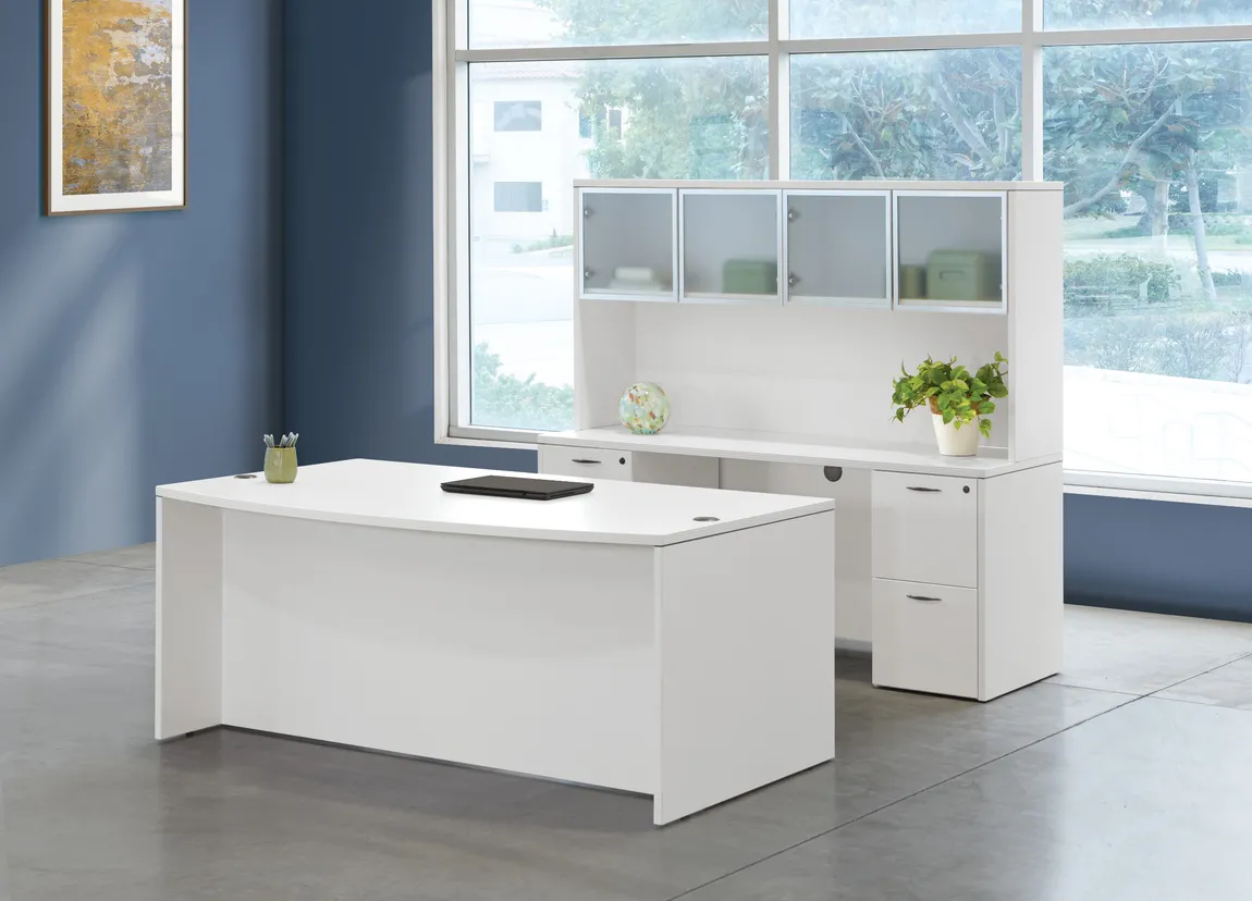 Bow Front Desk and Credenza with Hutch