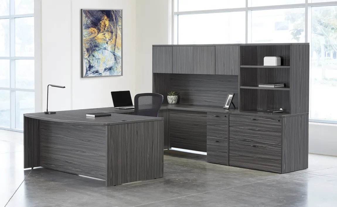 Bow Front U Shaped Desk with Storage