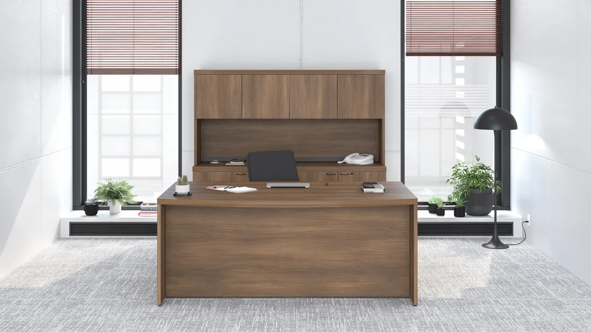 Bow Front Desk and Credenza with Hutch