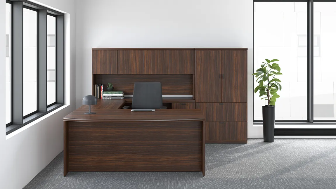 Bow Front U Shaped Desk with Storage