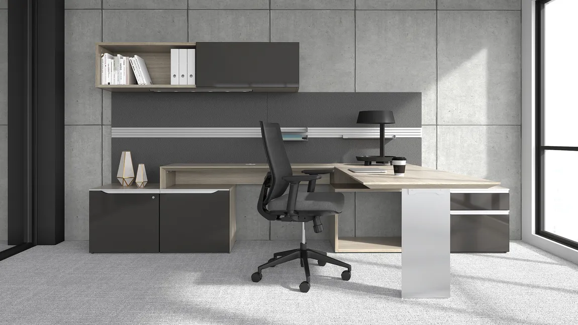 Modern L-shaped Desk with built in Storage