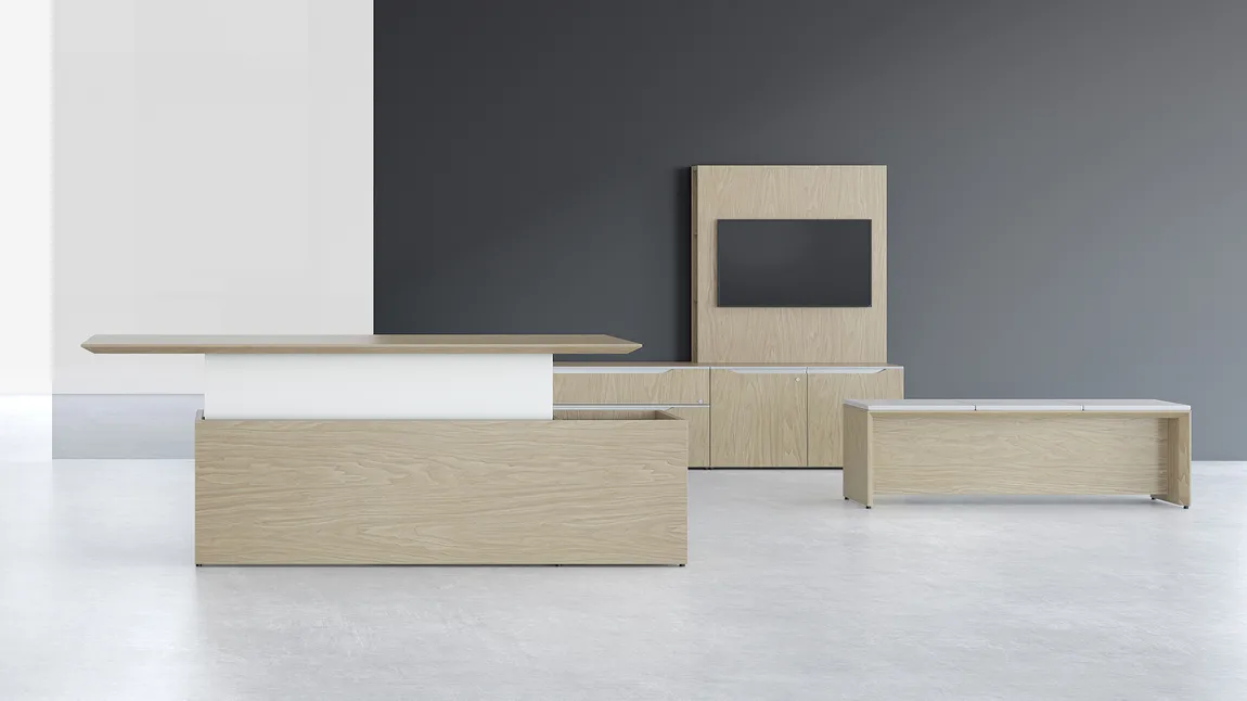 Sit Stand Desk with Storage and Bench