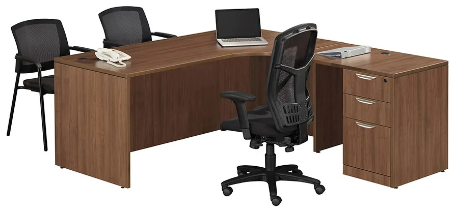 Curved L Shaped Desk with Drawers