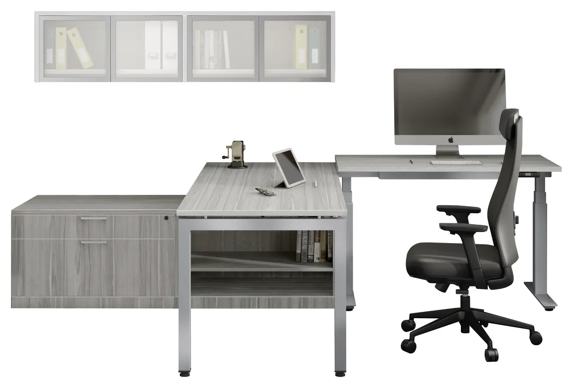 Sit Stand Desk with Hutch and Storage