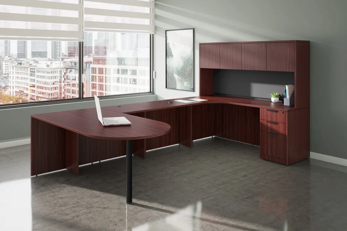 U Shaped Peninsula Desk with Hutch