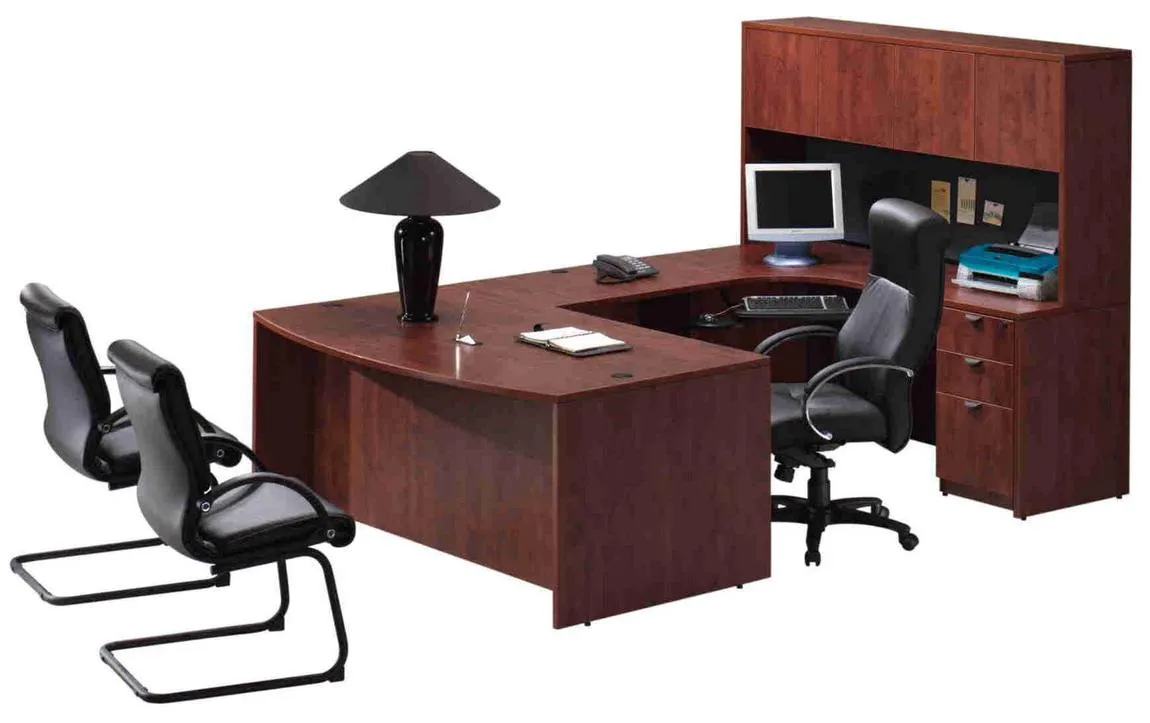 Bow Front U Shaped Desk with Hutch
