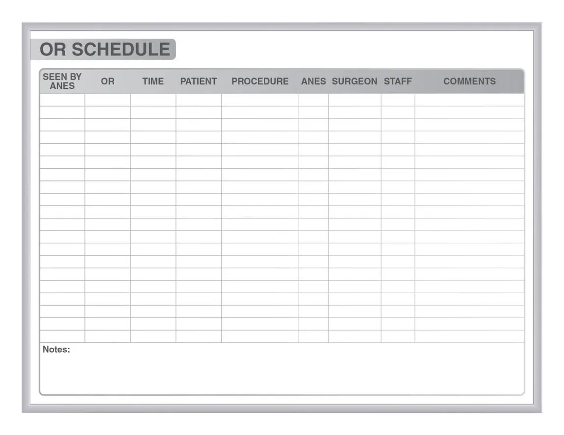 Operating Room Whiteboard - Schedule In