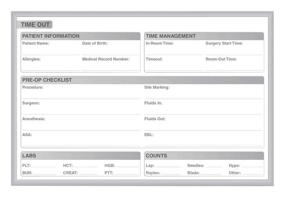 Operating Room Whiteboard - Schedule Out