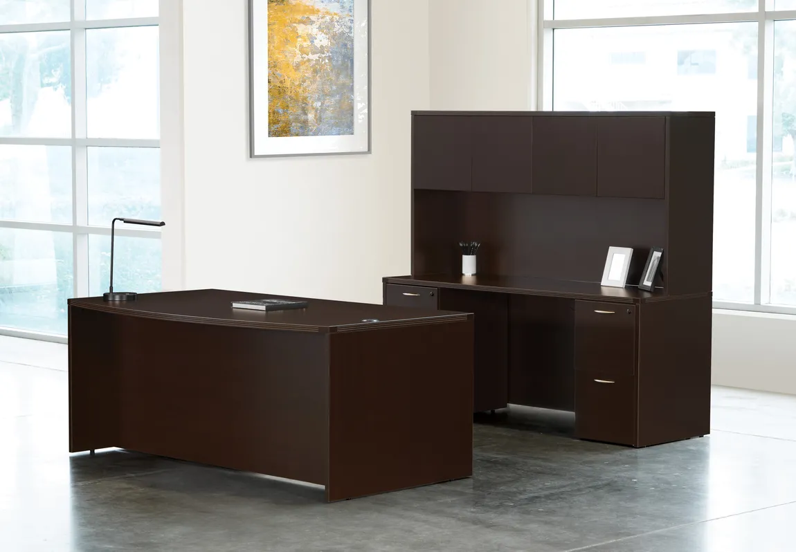 Bow Front Desk and Credenza with Hutch
