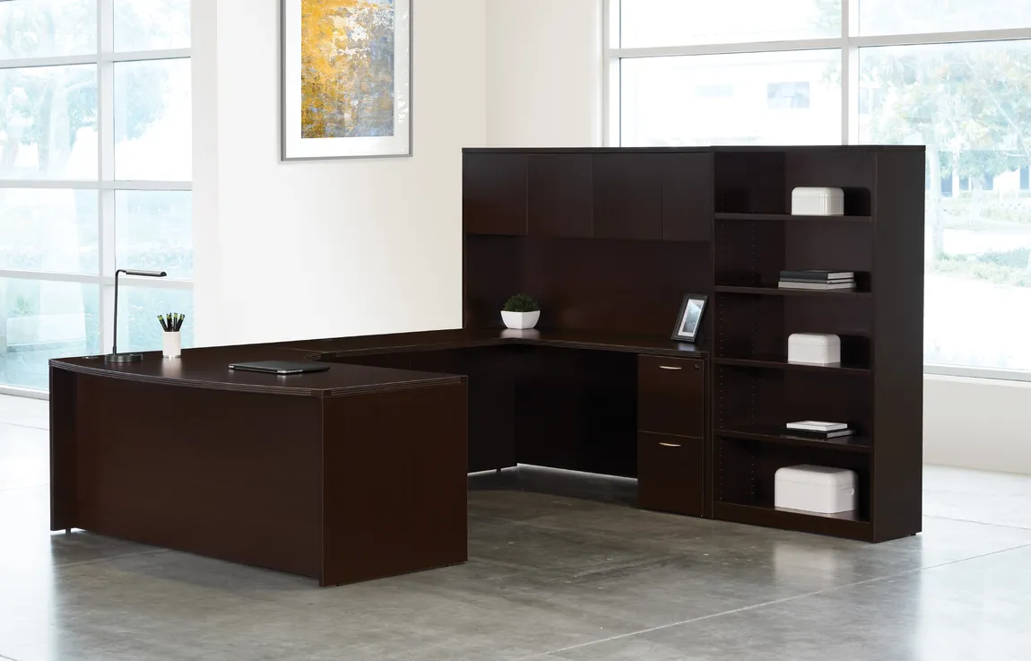 Bow Front U Shaped Desk with Storage