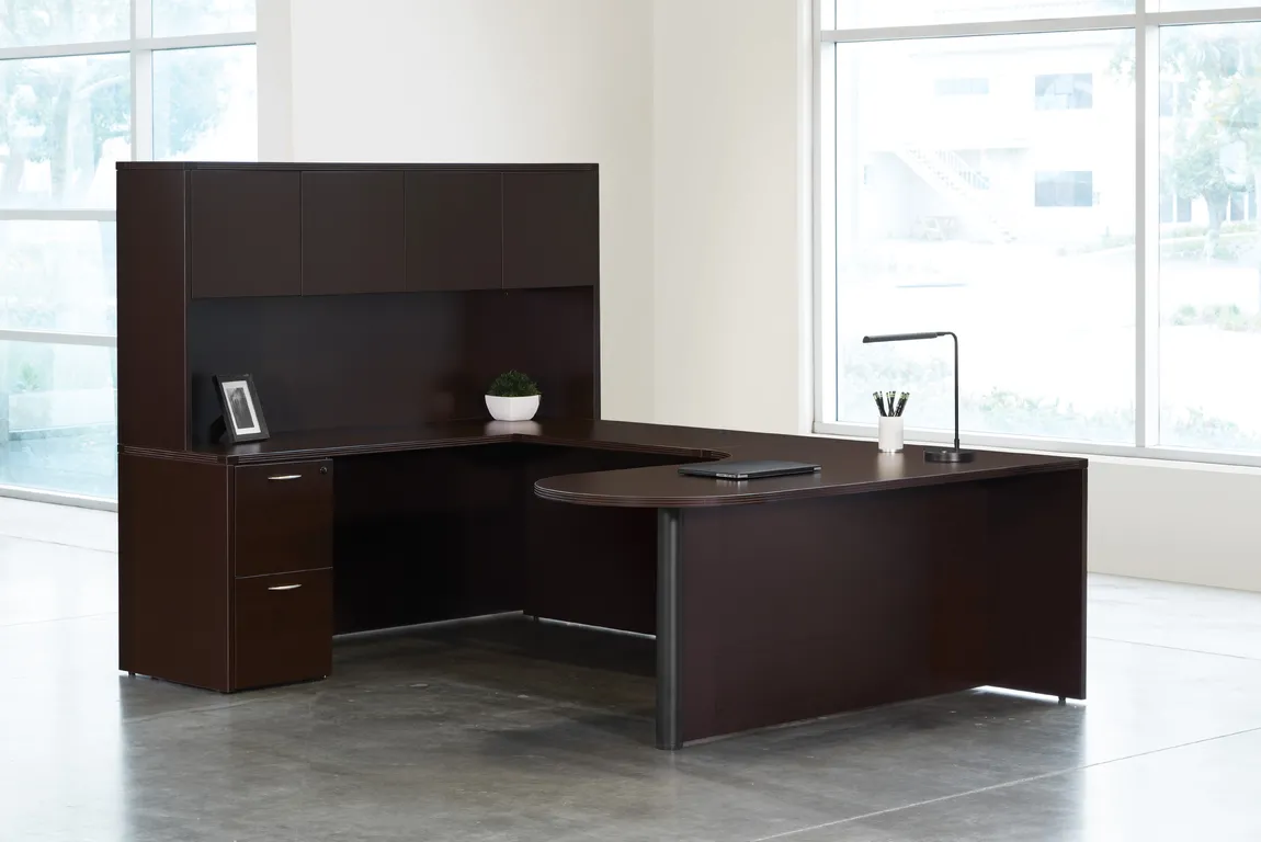 U Shaped Peninsula Desk with Hutch