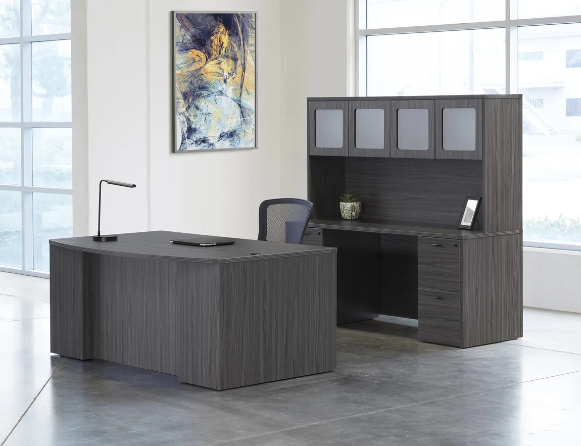 Bow Front Desk and Credenza with Hutch