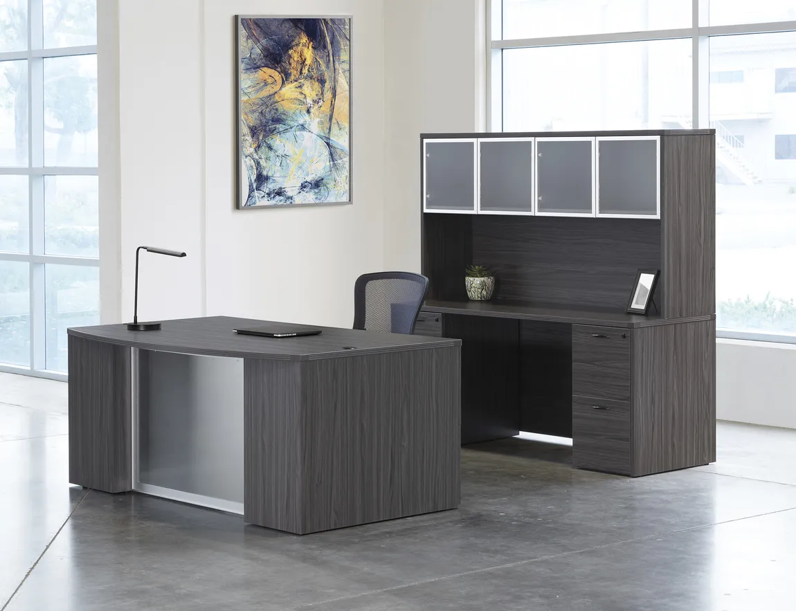 Bow Front Desk and Credenza with Hutch