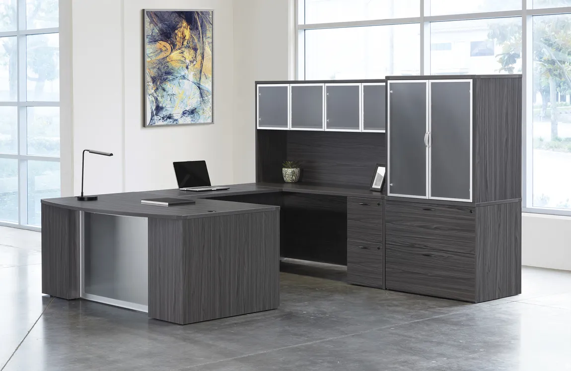 Bow Front U Shaped Desk with Storage