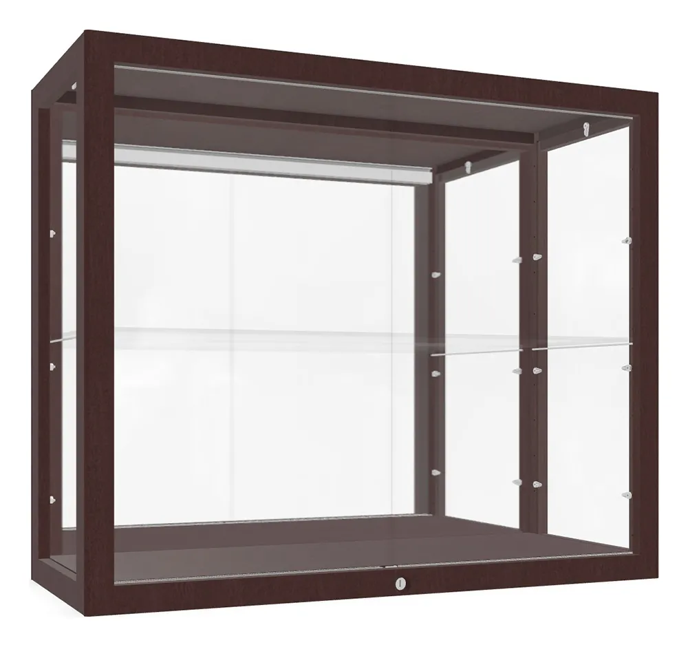 small wall mounted display case with wood frame 36 x 30 13