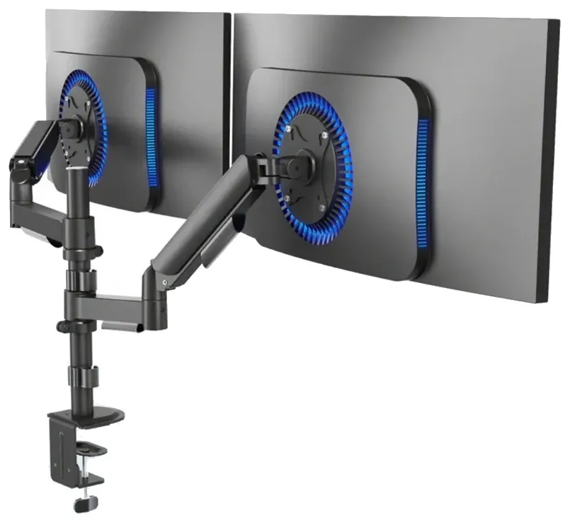 Clamp-on Pneumatic Dual Monitor Arm