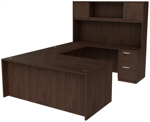 U Shaped Desk with Hutch and Drawers