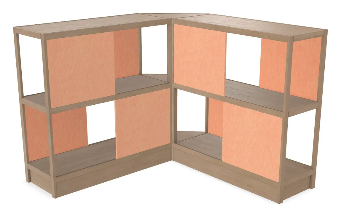 small wood shelving unit with acoustic panels 93 x 50 26