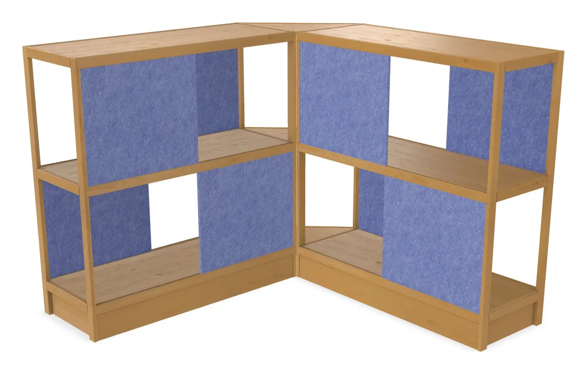 small wood shelving unit with acoustic panels 93 x 50 11