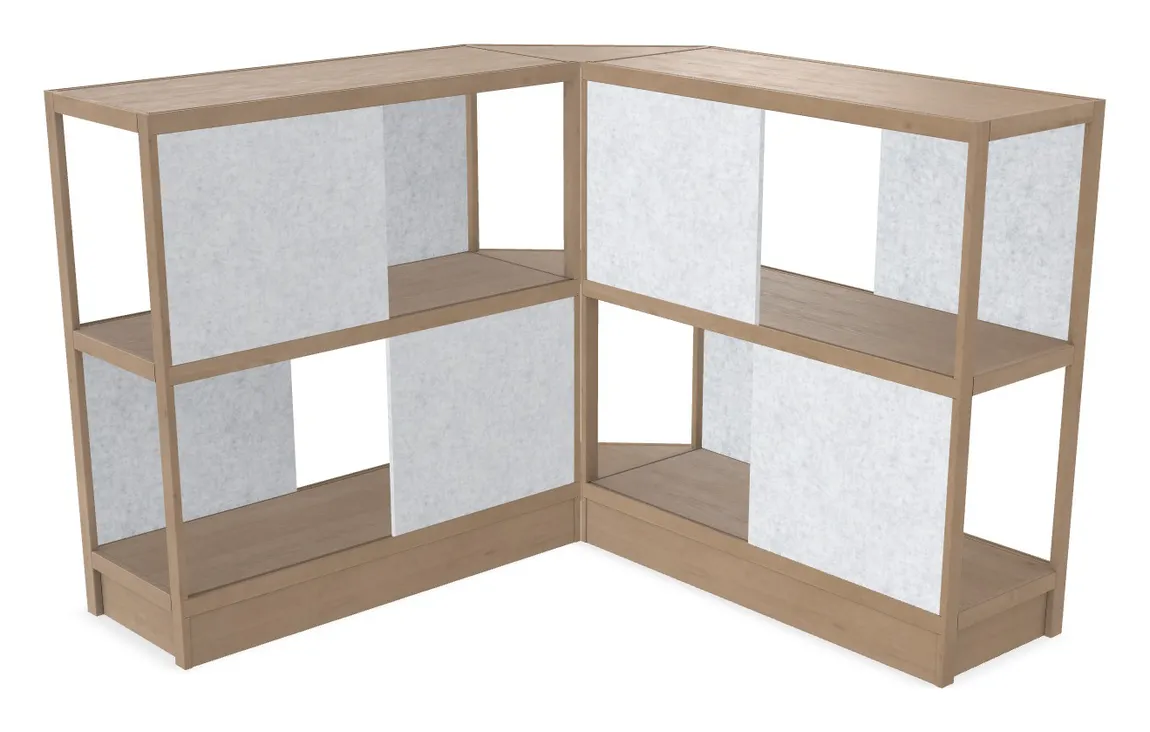 small wood shelving unit with acoustic panels 93 x 50 27