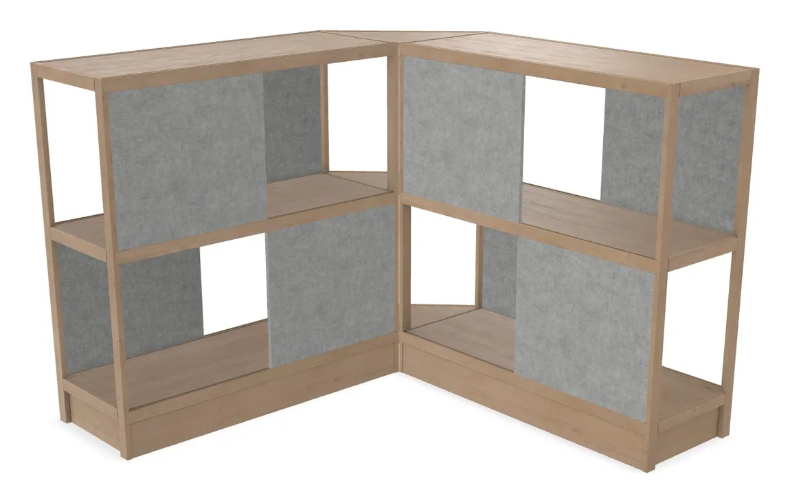 small wood shelving unit with acoustic panels 93 x 50 22