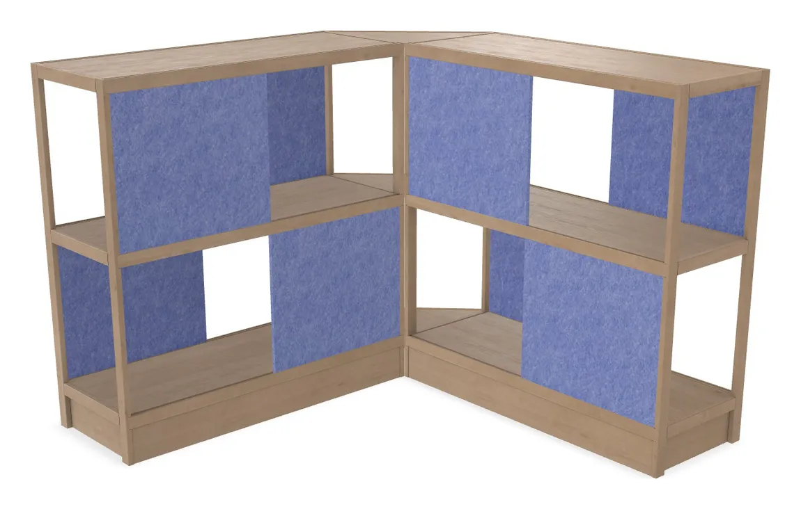 small wood shelving unit with acoustic panels 93 x 50 25