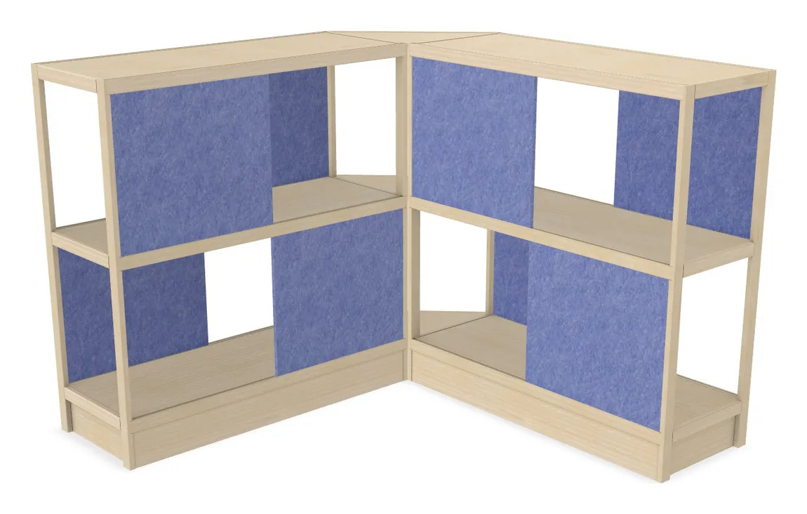 small wood shelving unit with acoustic panels 93 x 50 18