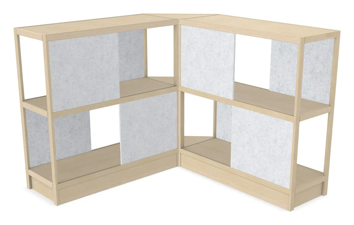 small wood shelving unit with acoustic panels 93 x 50 27